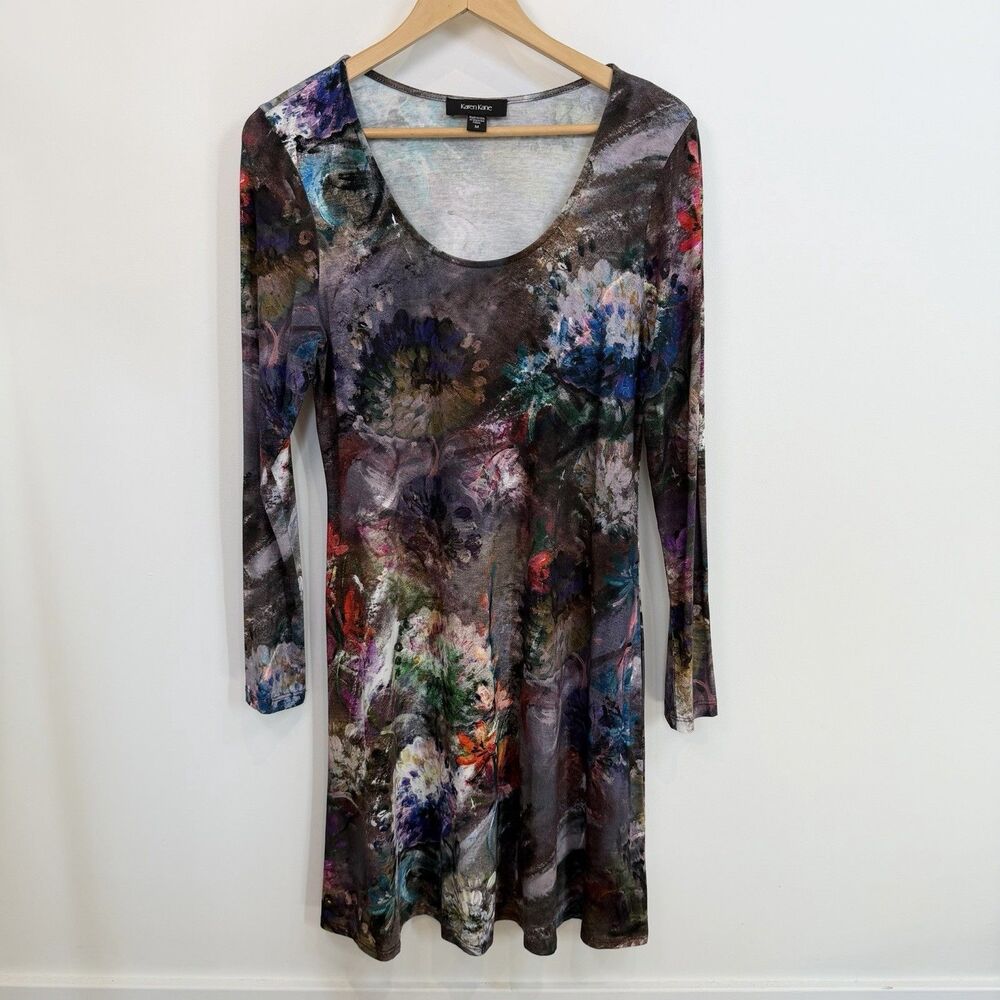 Karen Kane Dress Women Medium Floral Monet Watercolor Artsy Paint Colorful